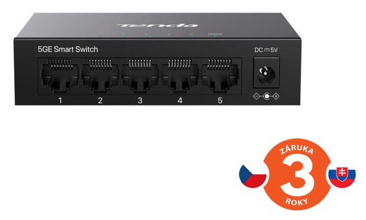 Tenda TEG2205D Websmart L2 cloud managed switch, 5x 10/100/1000 Mbps, Kov, Fanless - bez ventilátorů 75012017