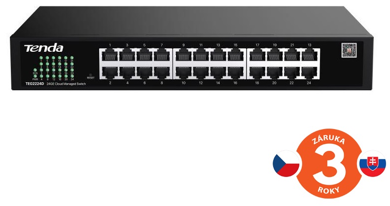 Tenda TEG2224D Websmart L2 cloud managed switch, 24x 10/100/1000 Mbps, Kov, Fanless-bez ventilátorů 75012020