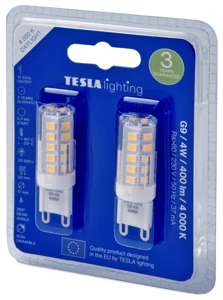 Tesla LED žárovka G9 2ks /4W/230V/400lm/4000K/25 000h/360st G9000440-PACK2