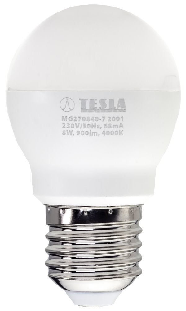 TESLA LED žárovka miniglobe BULB/ E27/ 8W/ 230V/ 900lm/ 4000K/ denní bílá MG270840-7