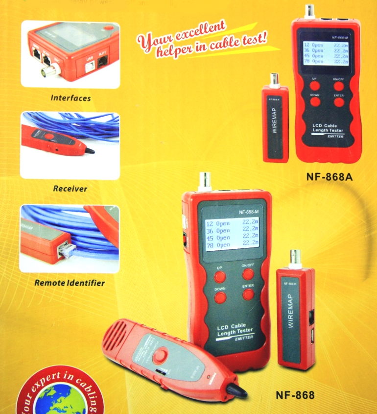Tester a lokalizátor UTP, telefonních, koaxiálních a USB kabelů NF-868 WS-NF-868
