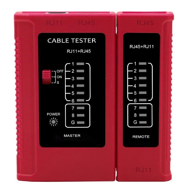 Tester UTP WS468RD, RJ45, RJ11, STP, Cat5e, Cat7, červený WS-468RD