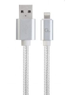 textilný kábel z USB na lightning (Apple), 1,8m, strieborný, CABLEXPERT CCB-MUSB2B-AMLM-6-S