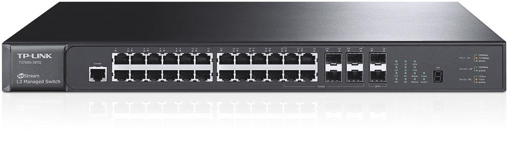 TP-Link L3 M. Switch, 24x1G,4x combo,2+2 10G SFP+ T3700G-28TQ