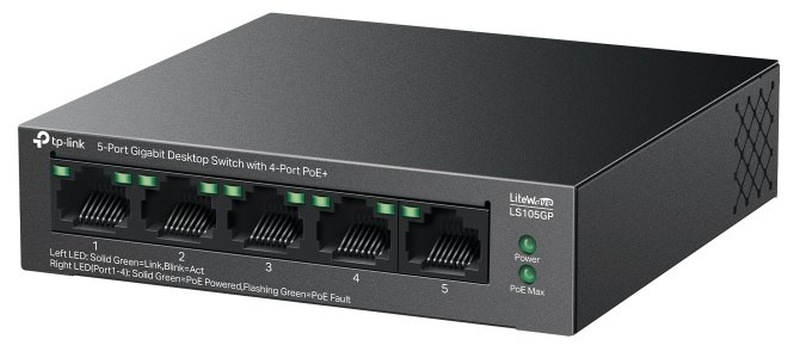 TP-Link LiteWave switch LS105GP (5xGbE, 4xPoE+, 65W, fanless)