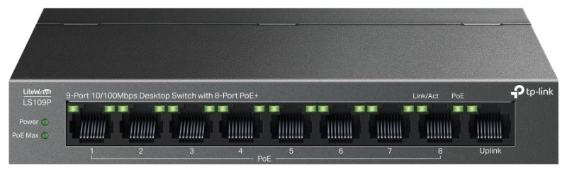 TP-Link LiteWave switch LS109P (9x100Mb/s, 8xPoE+, 63W, fanless)