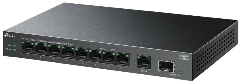 TP-Link LiteWave switch LS1210GP (9xGbE, 1xSFP, 8xPoE+, 61W, fanless)