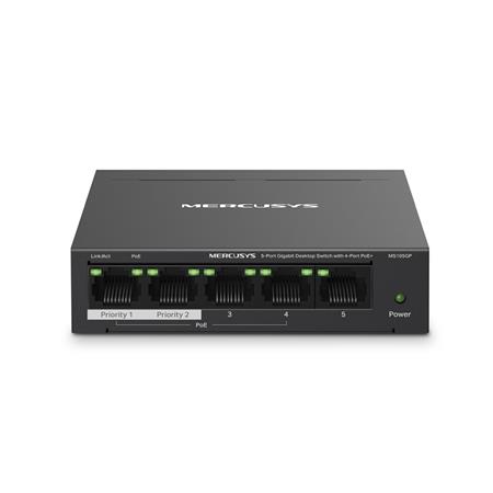 TP-Link Mercusys MS105GP Switch 5-Port, 4× Gigabit PoE+, 1× GLAN, 802.3af/at, 65 W