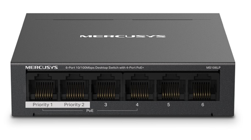 TP-Link Mercusys MS106LP Switch 6-Port, 4x 10/100 Mbps PoE+, 2x LAN, 802.3af/at, 40 W
