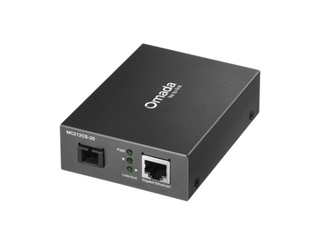 TP-LINK "Omada 10/100/1000 Mbps RJ45 to 1000 Mbps Single-mode SC WDM Bi-Directional Fiber ConverterPORT: 1× G MC212CS-20