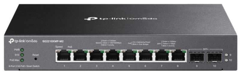 TP-LINK "Omada 8-Port 2.5GBASE-T and 2-Port 10GE SFP+ Smart Switch with 8-Port PoE+PORT: 8× 2.5G PoE+ Ports SG2210XMP-M2