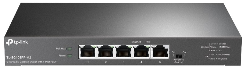 TP-Link switch TL-SG105PP-M2 (5x2,5GbE, 4xPoE++,123W, fanless)