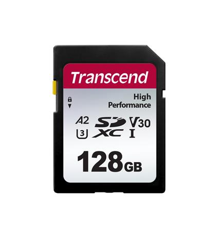 Transcend 128GB SDXC 330S UHS-I U3 V30 A2 paměťová karta, 100 MB/s R, 85 MB/s W TS128GSDC330S