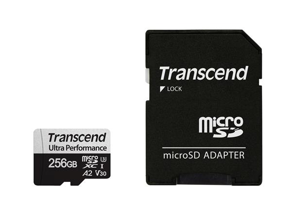 Transcend 256GB microSDXC 340S UHS-I U3 V30 A2 3D TLC (Class 10) paměťová karta (s adaptérem), 160MB/s R, TS256GUSD340S