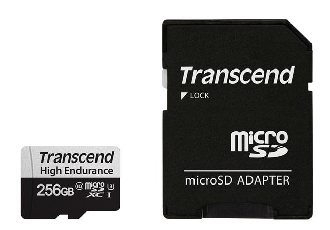 Transcend 256GB microSDXC 350V UHS-I U1 (Class 10) High Endurance paměťová karta, 95MB/s R, 40MB/s W TS256GUSD350V