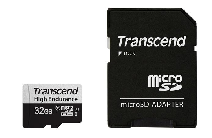 Transcend 32GB microSDXC 350V UHS-I U1 (Class 10) High Endurance paměťová karta, 95MB/s R, 40MB/s W TS32GUSD350V