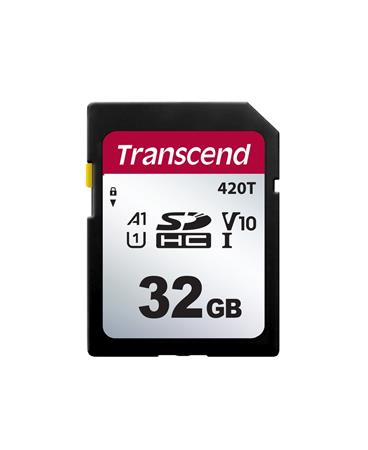 Transcend 32GB SDHC420T UHS-I U1 (Class 10) V10 A1 3K P/E 3D TLC paměťová karta, 100MB/s R, 85MB/s W, černá TS32GSDC420T