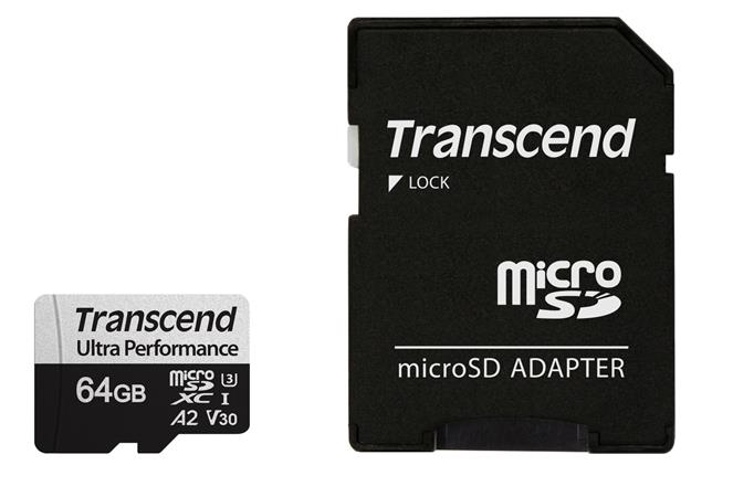 Transcend 340S - Paměťová karta flash - 64 GB - A2 / Video Class V30 / UHS-I U3 / Class10 - microSD TS64GUSD340S