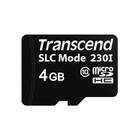 Transcend 4GB microSDHC230I (Class 10) 3D TLC (SLC mode) průmyslová paměťová karta, 100MB/s R, 70MB/s W, čer TS4GUSD230I