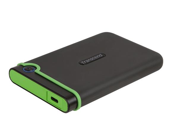 TRANSCEND 4TB StoreJet 25M3C SLIM, 2.5”, USB-C (3.1 Gen 1) Externí Anti-Shock disk, tenký profil, šedo/zelen TS4TSJ25M3C