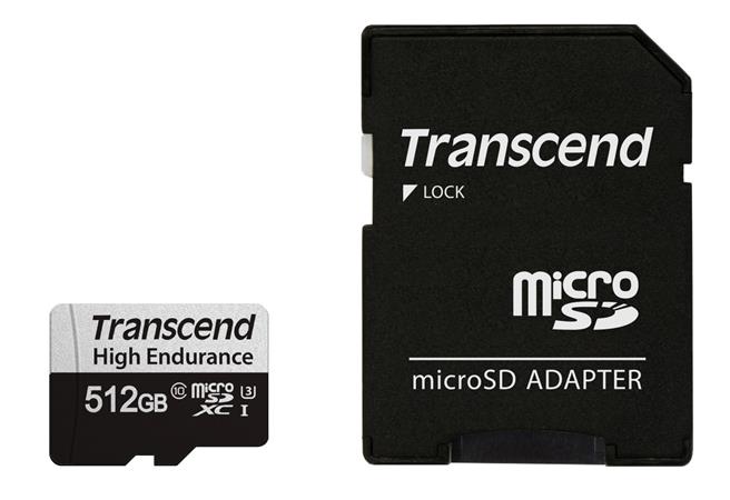 Transcend 512GB microSDXC 350V UHS-I U1 (Class 10) High Endurance paměťová karta, 95MB/s R, 45MB/s W TS512GUSD350V