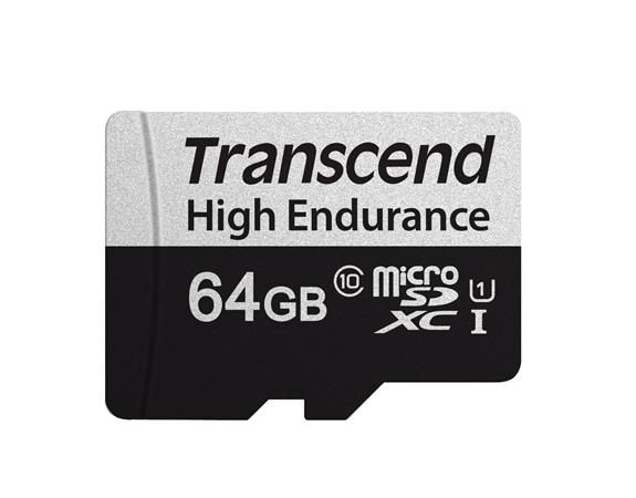 Transcend 64GB microSDXC 350V UHS-I U1 (Class 10) High Endurance paměťová karta, 95MB/s R, 45MB/s W TS64GUSD350V