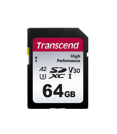 Transcend 64GB SDXC 330S UHS-I U3 V30 A2 paměťová karta, 100 MB/s R, 60 MB/s W TS64GSDC330S