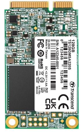 TRANSCEND MSA220S 128GB SSD disk mSATA, SATA III 6Gb/s (3D TLC), 560MB/s R, 500MB/s W TS128GMSA220S