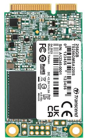 TRANSCEND MSA220S 256GB SSD disk mSATA, SATA III 6Gb/s (3D TLC), 560MB/s R, 500MB/s W TS256GMSA220S