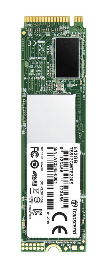 TRANSCEND MTE220S 512GB SSD disk M.2 2280, PCIe Gen3 x4 NVMe 1.3 (3D TLC), 3500MB/s R, 2800MB/s W TS512GMTE220S