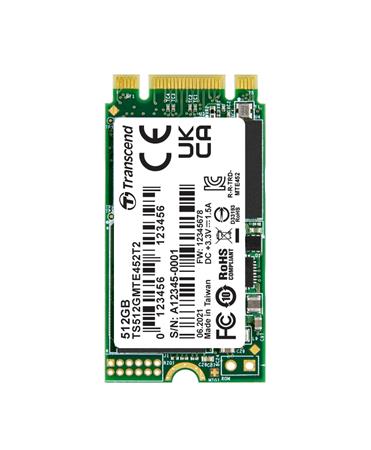 TRANSCEND MTE452T2 512GB 3K P/E SSD disk M.2, 2242 PCIe Gen3 x2 NVMe 1.3 (3D TLC), B+M Key, 1700MB/s R, 1 TS512GMTE452T2