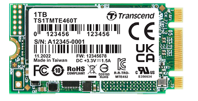 TRANSCEND MTE460T-VS1 512GB Industrial M.2 2242, PCIe Gen3x2, NVMe, 3D TLC BiCS5, DRAM-less, PE: 3K, e TS512GMTE460T-VS1