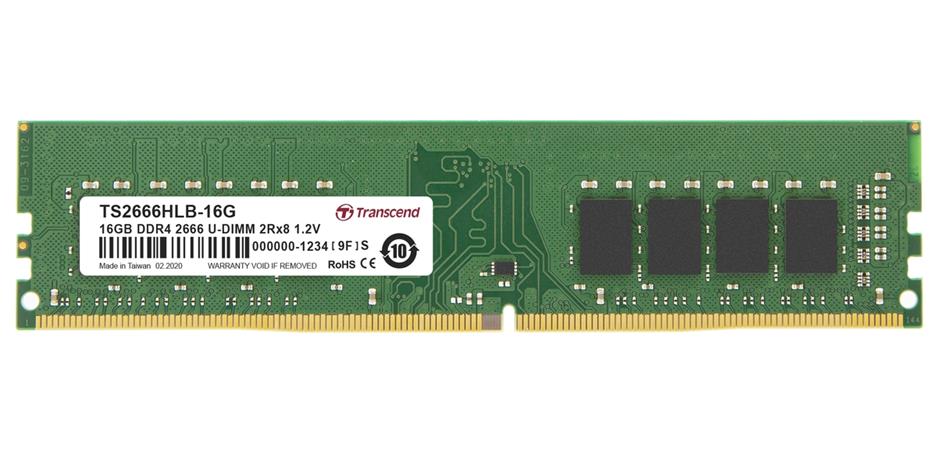 Transcend paměť 16GB DDR4 2666 U-DIMM 2Rx8 1Gx8 CL19 1.2V TS2666HLB-16G