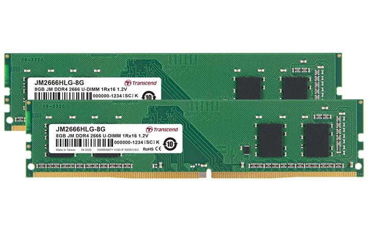 Transcend paměť 16GB DDR4 2666 U-DIMM (JetRam) KIT (2x8GB) 1Rx16 CL19 JM2666HLG-16GK