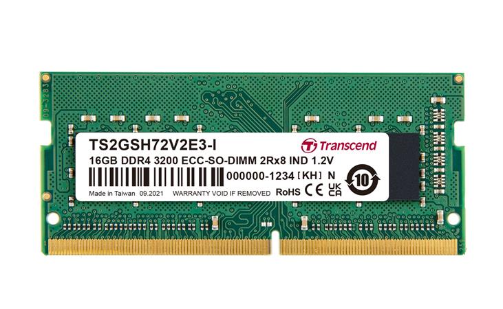 Transcend paměť 16GB Industrial ECC SODIMM DDR4 3200 1Rx8 (2Gx8)x9 CL22 1.2V TS2GSH72V2E-I