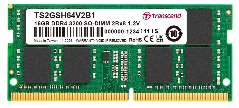 Transcend paměť 16GB Industrial SODIMM DDR4 3200 2Rx8 (1Gx8)x16 CL22 1.2V TS2GSH64V2B1