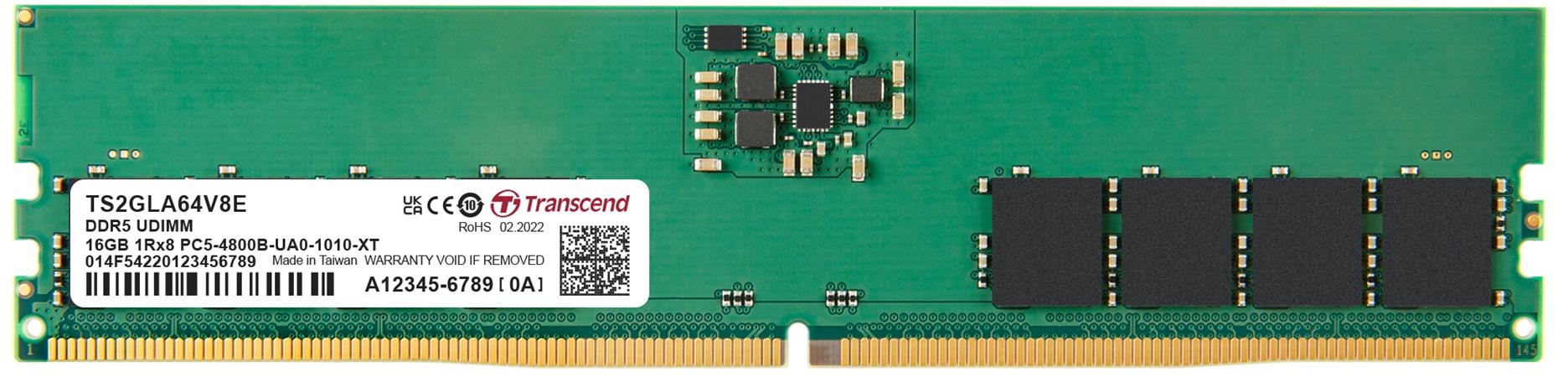 Transcend paměť 16GB UDIMM DDR5 4800 1Rx8 (2Gx8)x8 CL40 1.1V TS2GLA64V8E