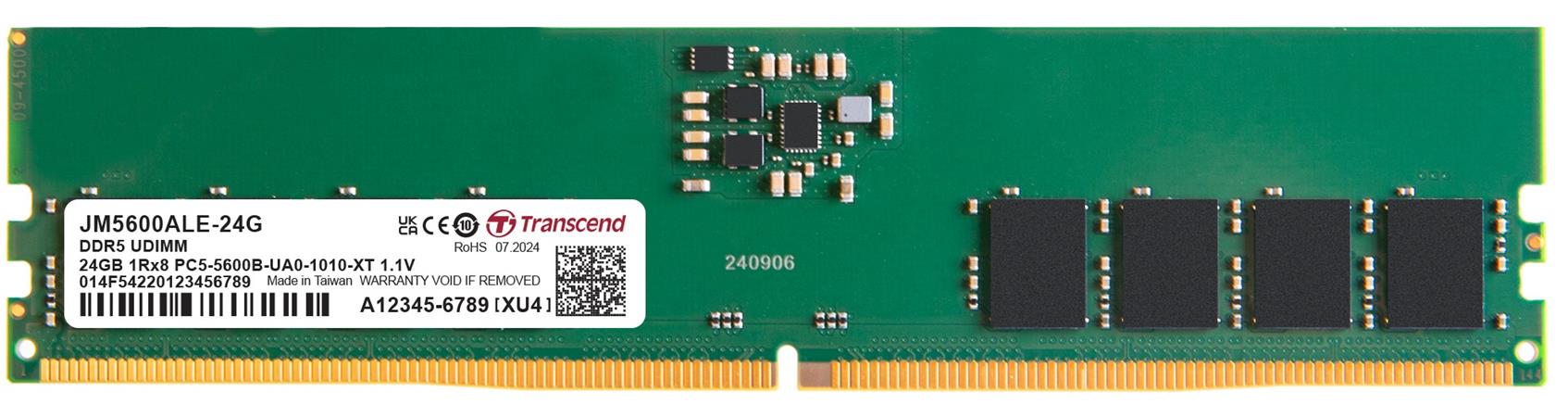 Transcend paměť 24GB JM DDR5 5600 U-DIMM 1Rx8 3Gx8 CL46 1.1V JM5600ALE-24G