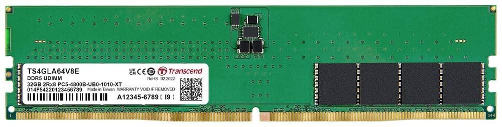 Transcend paměť 32GB DDR5 4800 U-DIMM 2Rx8 (2Gx8)x16 CL40 1.1V TS4GLA64V8E