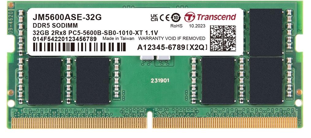 Transcend paměť 32GB DDR5 5600 SODIMM (JetRam) 2Rx8 2Gx16 CL46 1.1V JM5600ASE-32G