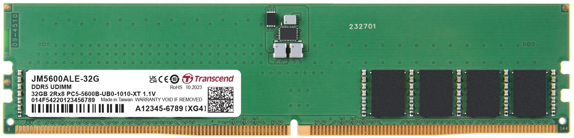 Transcend paměť 32GB DDR5 5600 U-DIMM (JetRam) 2Rx8 (2Gx8)x16 CL46 1.1V JM5600ALE-32G