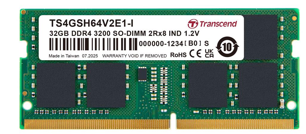 Transcend paměť 32GB Industrial DDR4 3200 SO-DIMM 2Rx8 IND 2Gx8 CL22 1.2V SEC-1z-M TS4GSH64V2E1-I