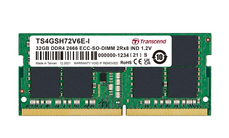 Transcend paměť 32GB Industrial ECC SODIMM DDR4 2666 2Rx8 2Gx8 CL19 1.2V TS4GSH72V6E-I