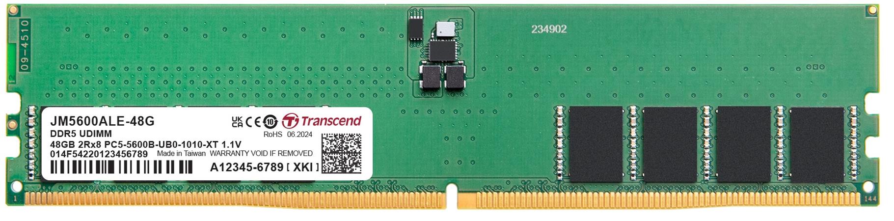 Transcend paměť 48GB JM DDR5 5600 U-DIMM 1Rx8 3Gx8 CL46 1.1V JM5600ALE-48G