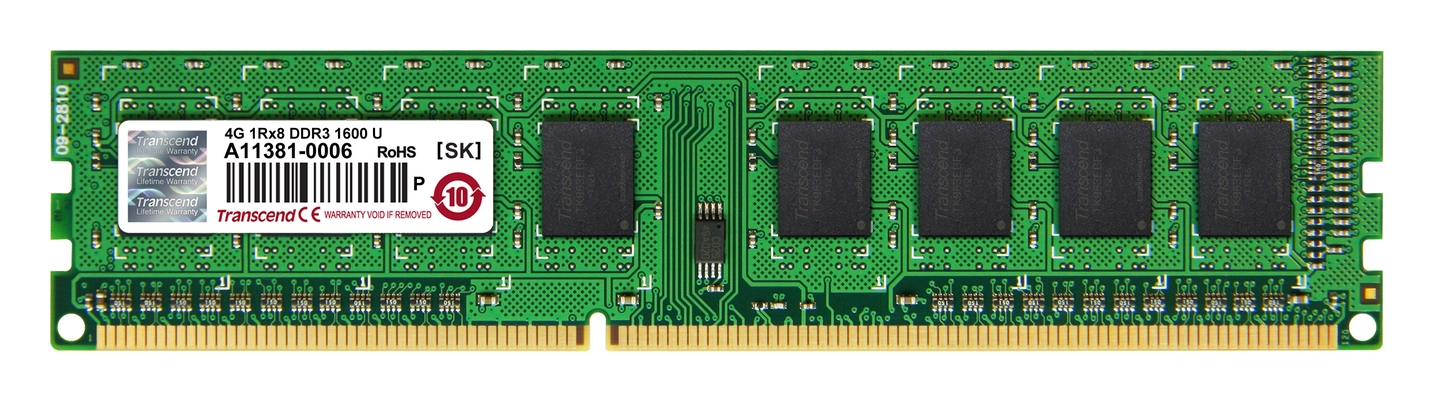 Transcend paměť 4GB DDR3-1600 U-DIMM (JetRam) 1Rx8 CL11 JM1600KLH-4G