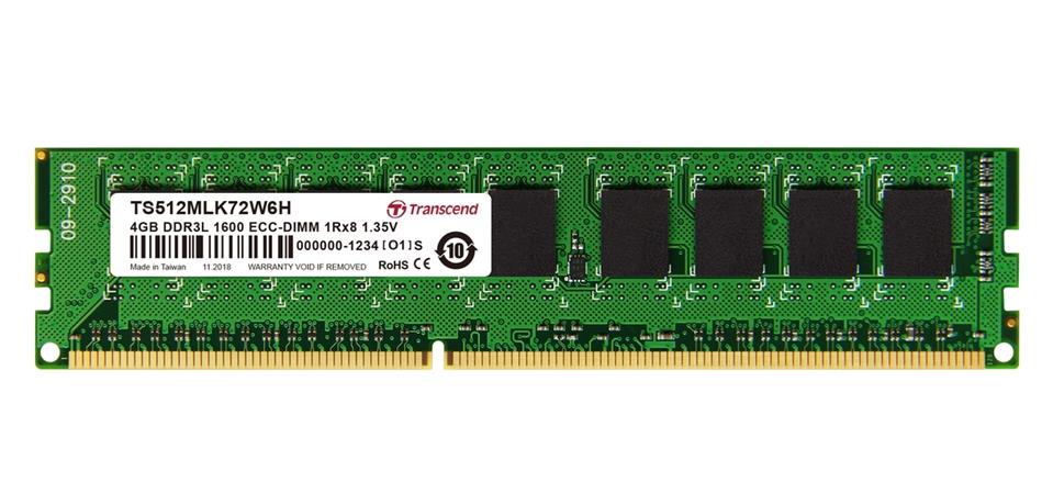 Transcend paměť 4GB DDR3L-1600 ECC-DIMM 1Rx8 CL11 TS512MLK72W6H