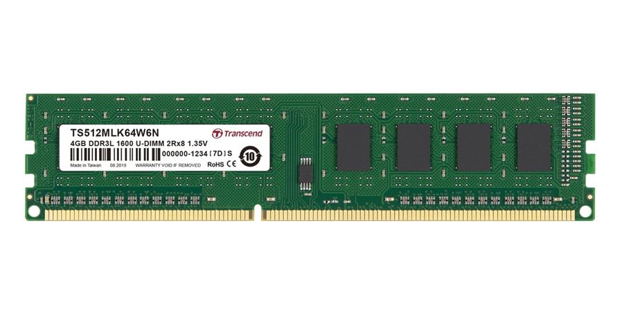 Transcend paměť 4GB DDR3L 1600 U-DIMM 2Rx8 CL11 TS512MLK64W6N