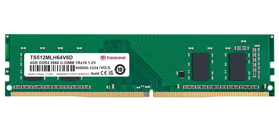 Transcend paměť 4GB DDR4 2666 U-DIMM 1Rx16 512Mx16 CL19 1.2V TS512MLH64V6D