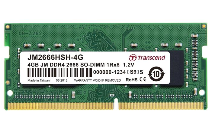 Transcend paměť 4GB SODIMM DDR4 2666 1Rx8 512Mx8 CL19 1.2V TS2666HSH-4G