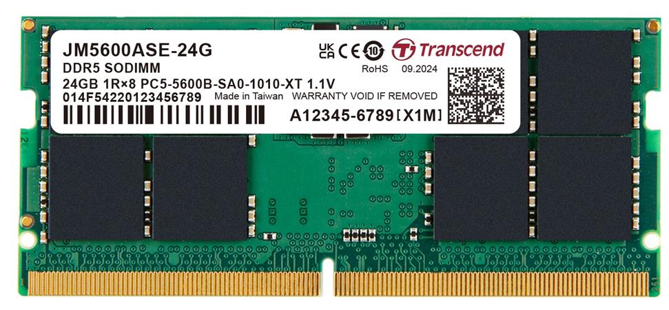 Transcend paměť 8GB DDR5 5600 SO-DIMM 1Rx16 1Gx16 CL46 1.1V JM5600ASE-24G